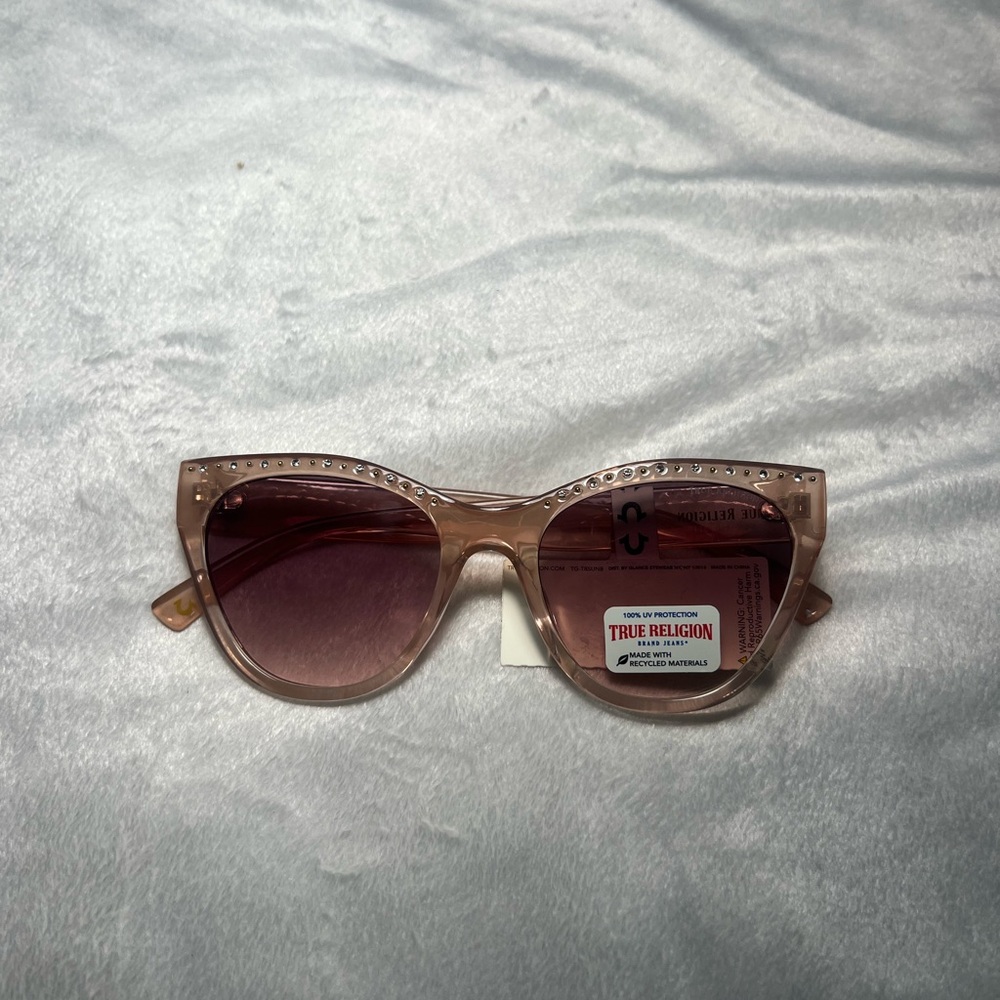 True Religion Women's Pink Gradient Sunglasses with Rhinestone Accents
